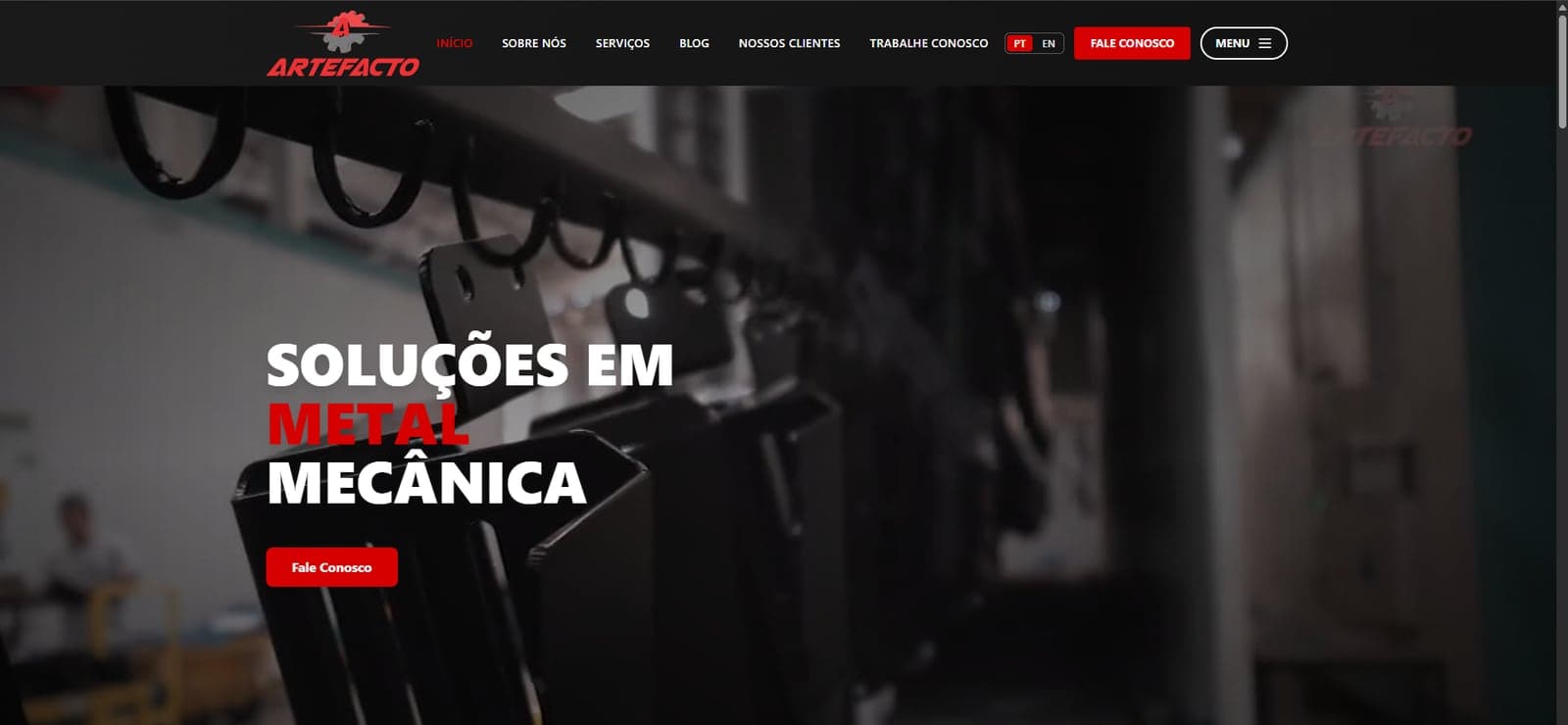 Página inicial do site da Artefacto