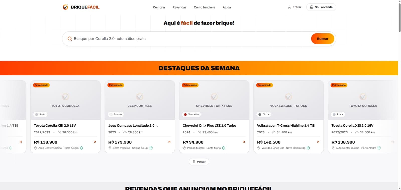 Tela do marketplace BriqueFácil